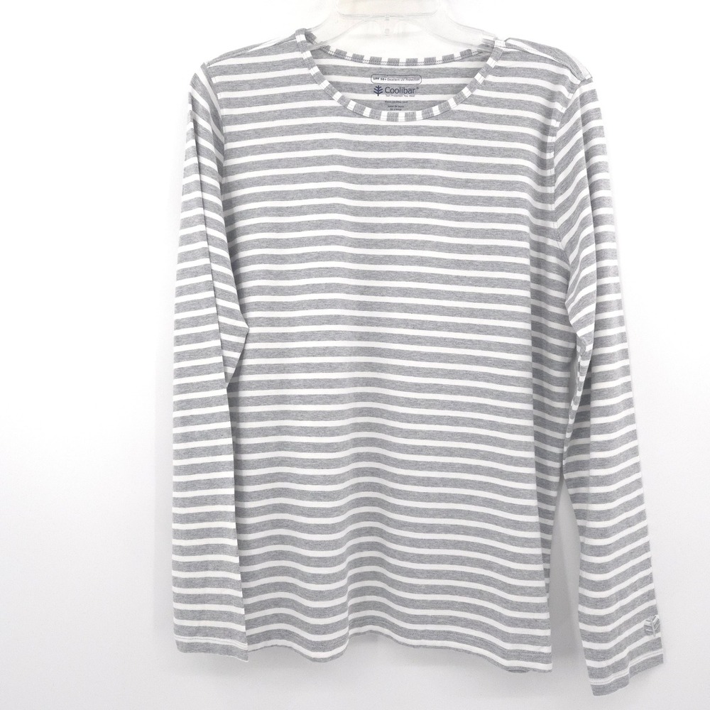 Coolibar Long Sleeve Top Womens Large Grey Striped UPF 50+ Bamboo Cotton